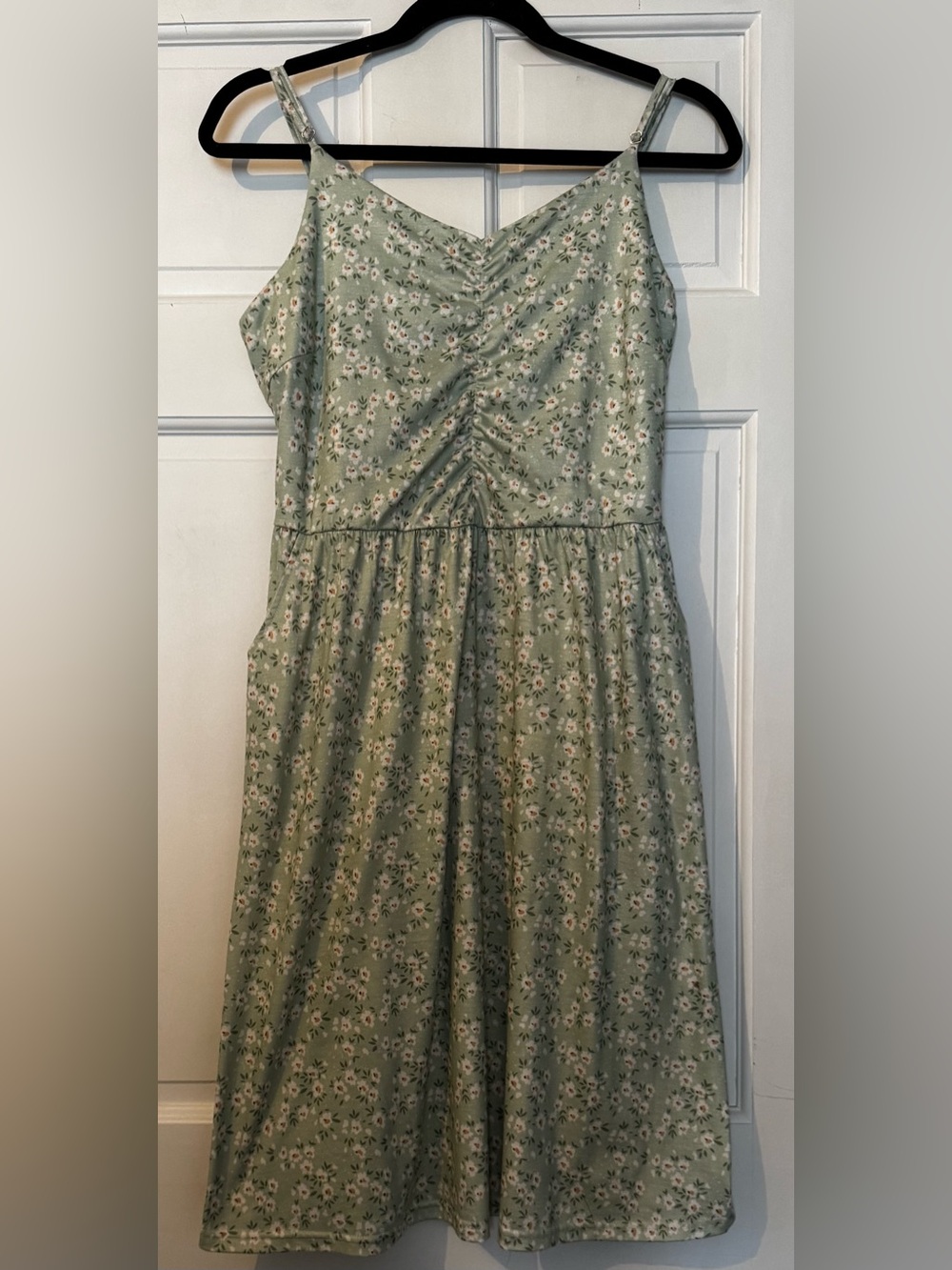 Sage Green Floral Midi Dress with Pockets